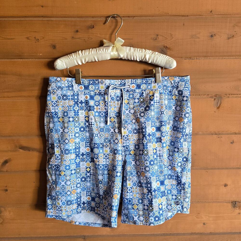 Johnnie-O Surf Short Santana Half Elastic Swim Maverick Blue XL Pockets Swimwear - Picture 2 of 5